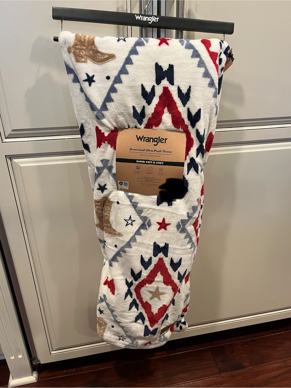 Wrangler Patriotic Throw Blanket- Red, Navy, Tan Cowboy Boots